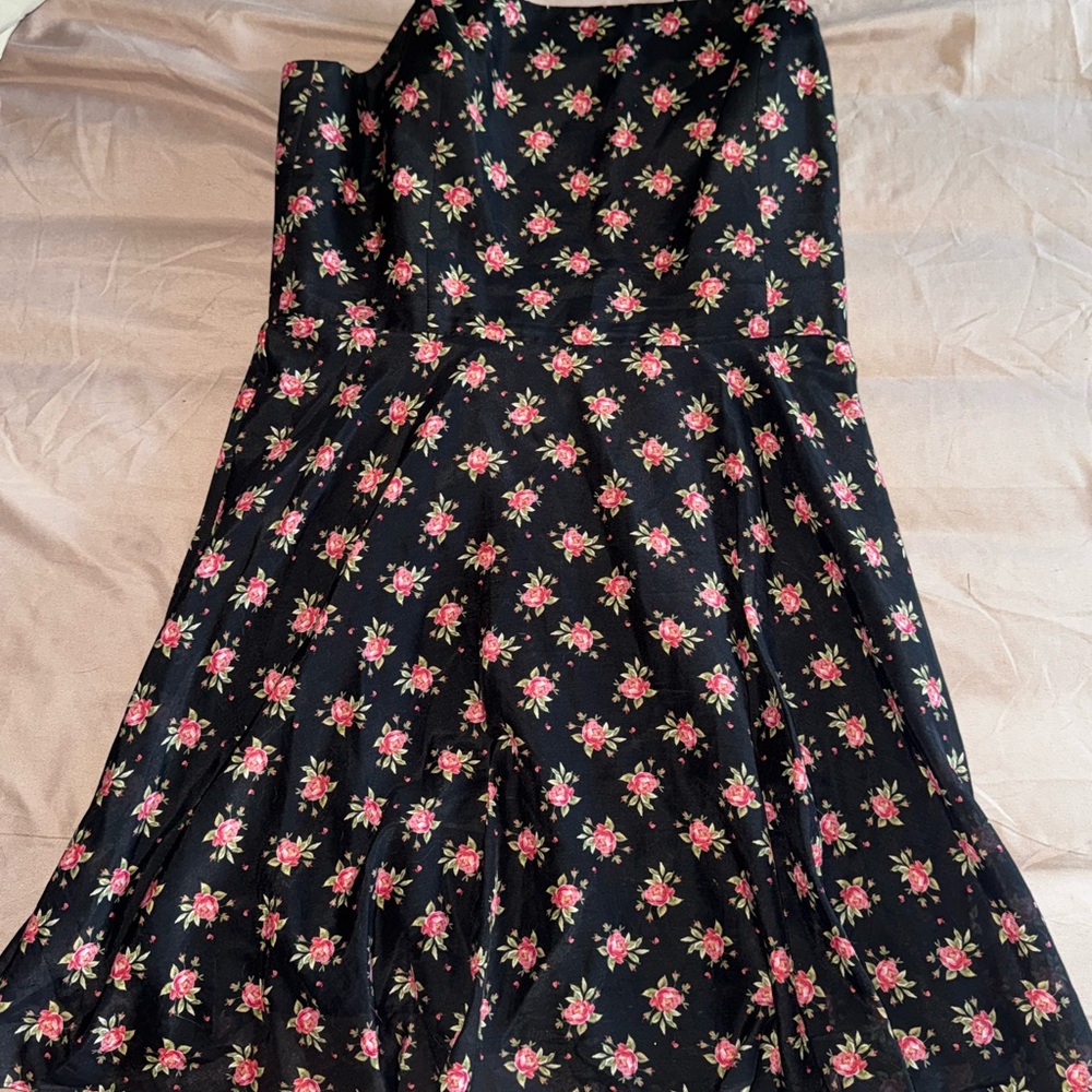 Alice + Olivia Black Dress with Pink and Red Floral Design